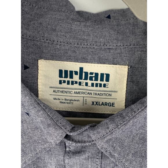 Urban Pipeline Mens XXL Button Up Long Sleeve Shirt Triangle Print Blue - Picture 3 of 6